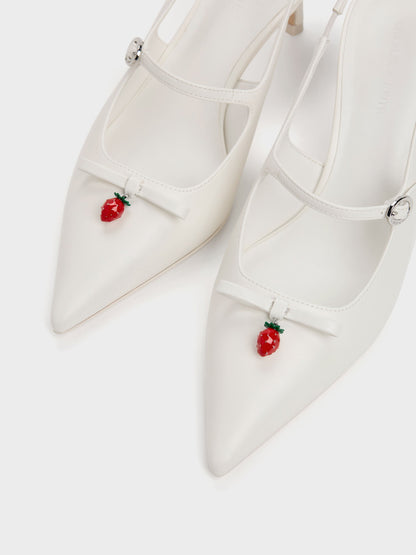 CHARLES & KEITH Essential | Sonali Strawberry Bow Slingback Pumps - White