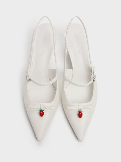 CHARLES & KEITH Essential | Sonali Strawberry Bow Slingback Pumps - White