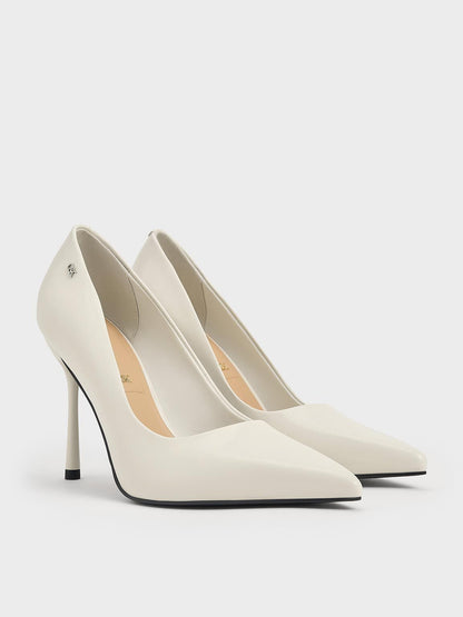 CHARLES & KEITH Quality | Kyra Leather Pointed-Toe Pumps - Chalk
