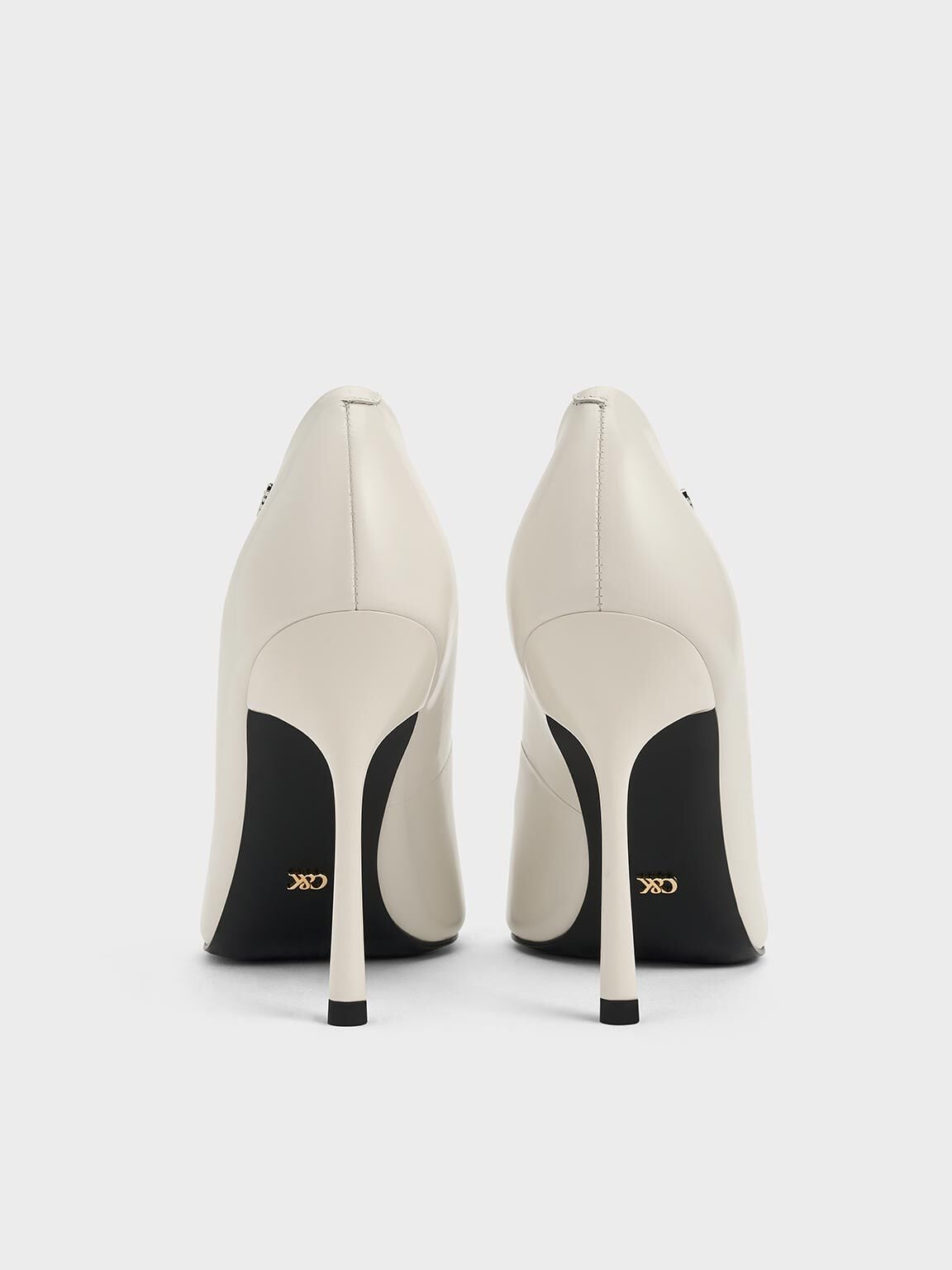 CHARLES & KEITH Quality | Kyra Leather Pointed-Toe Pumps - Chalk