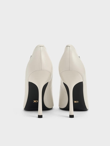 CHARLES & KEITH Quality | Kyra Leather Pointed-Toe Pumps - Chalk