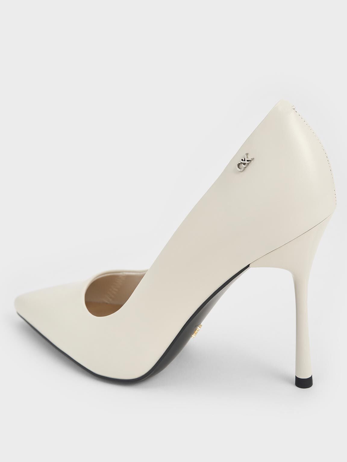 CHARLES & KEITH Quality | Kyra Leather Pointed-Toe Pumps - Chalk