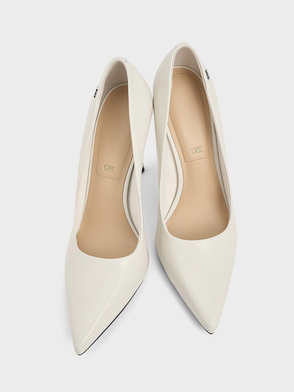 CHARLES & KEITH Quality | Kyra Leather Pointed-Toe Pumps - Chalk
