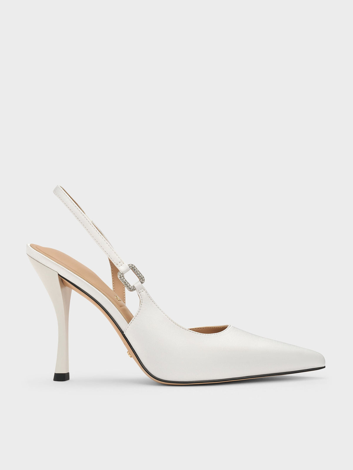 CHARLES & KEITH Hot Sale | Crystal-Buckle Slingback Pumps - White