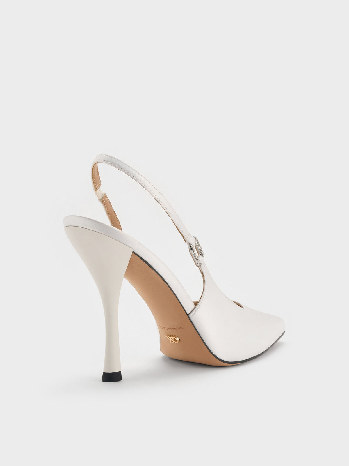 CHARLES & KEITH Hot Sale | Crystal-Buckle Slingback Pumps - White