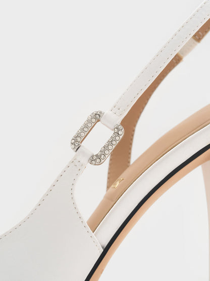 CHARLES & KEITH Hot Sale | Crystal-Buckle Slingback Pumps - White