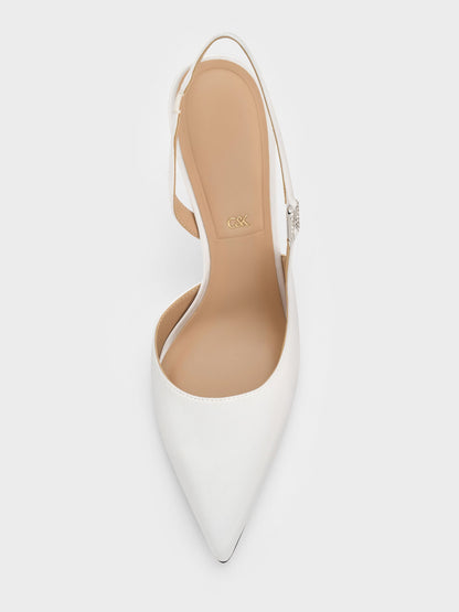 CHARLES & KEITH Hot Sale | Crystal-Buckle Slingback Pumps - White