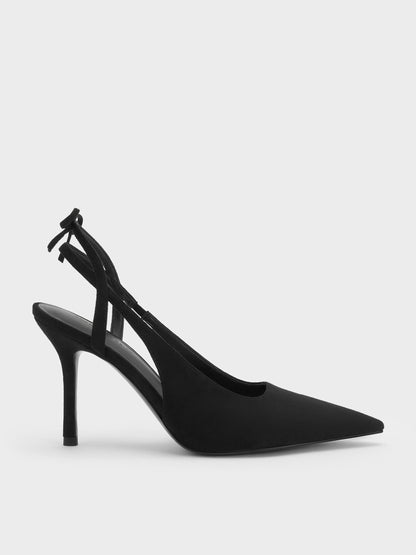 CHARLES & KEITH Quality | Faux Suede Back-Bow Slingback Pumps - Black Textured