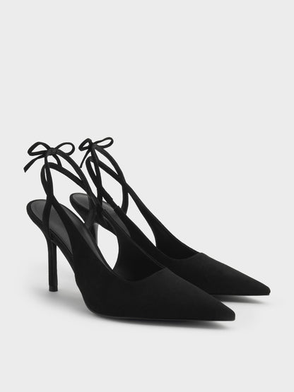 CHARLES & KEITH Quality | Faux Suede Back-Bow Slingback Pumps - Black Textured
