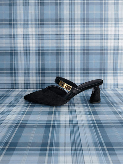 CHARLES & KEITH Exclusive | Lando Faux Suede Heeled Mules - Black2