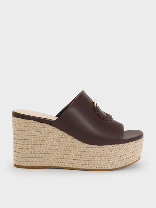 CHARLES & KEITH Featured | Metallic-Accent Espadrille Wedges - Maroon