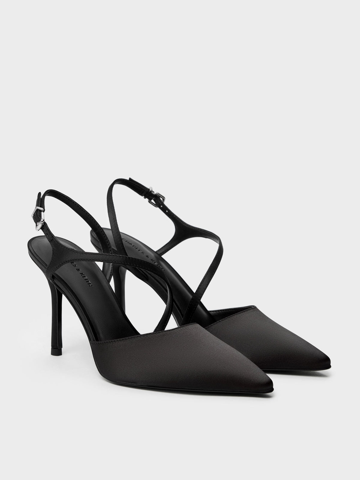 CHARLES & KEITH Latest | Cordelia Pointed Slingback Pumps - Black Textured