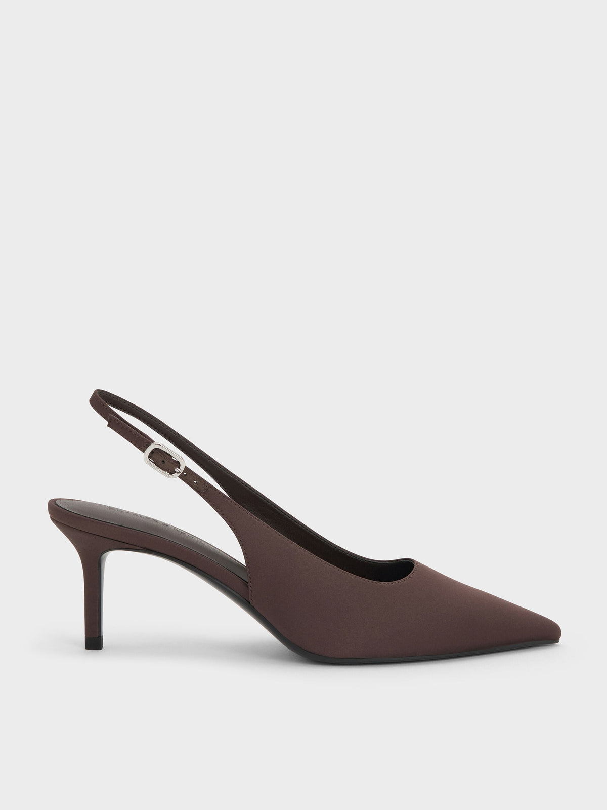 CHARLES & KEITH Top Pick | Kaia Satin Slingback Pumps - Dark Brown Textured