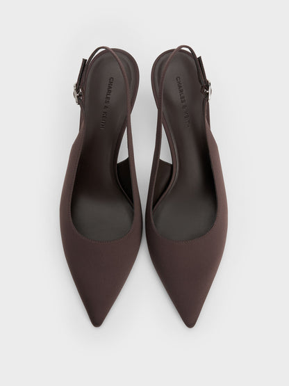 CHARLES & KEITH Top Pick | Kaia Satin Slingback Pumps - Dark Brown Textured