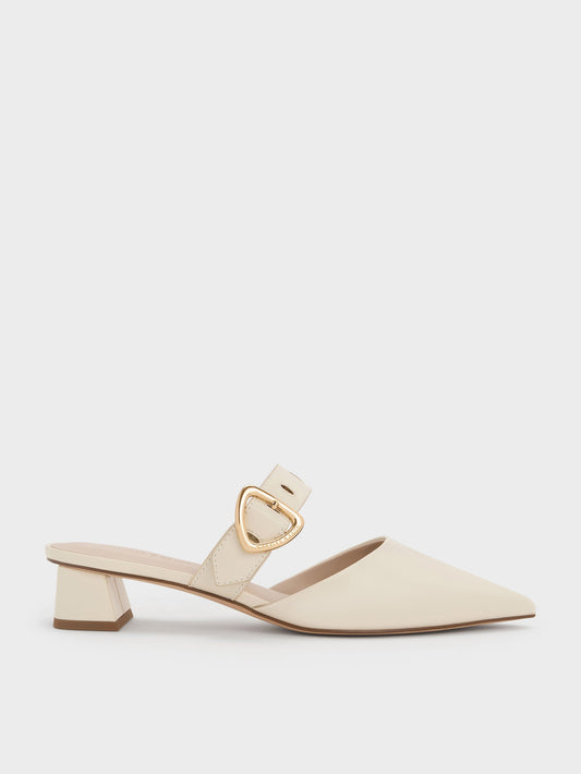 CHARLES & KEITH Great Value | Sepphe Buckle-Strap Heeled Mules - Cream