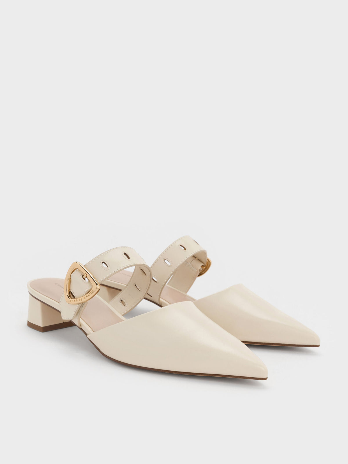 CHARLES & KEITH Great Value | Sepphe Buckle-Strap Heeled Mules - Cream