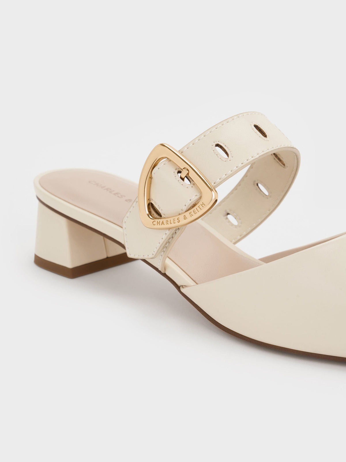 CHARLES & KEITH Great Value | Sepphe Buckle-Strap Heeled Mules - Cream