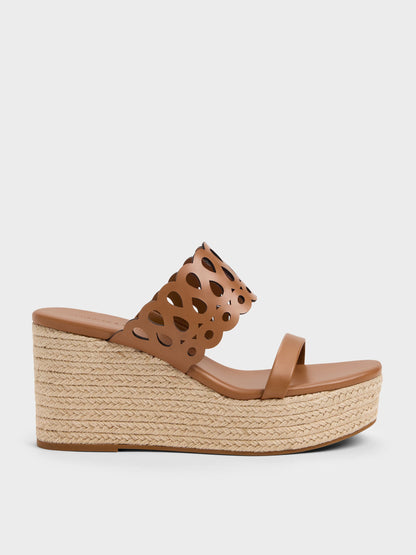 CHARLES & KEITH Recommended | Cut-Out Espadrille Wedges - Cognac