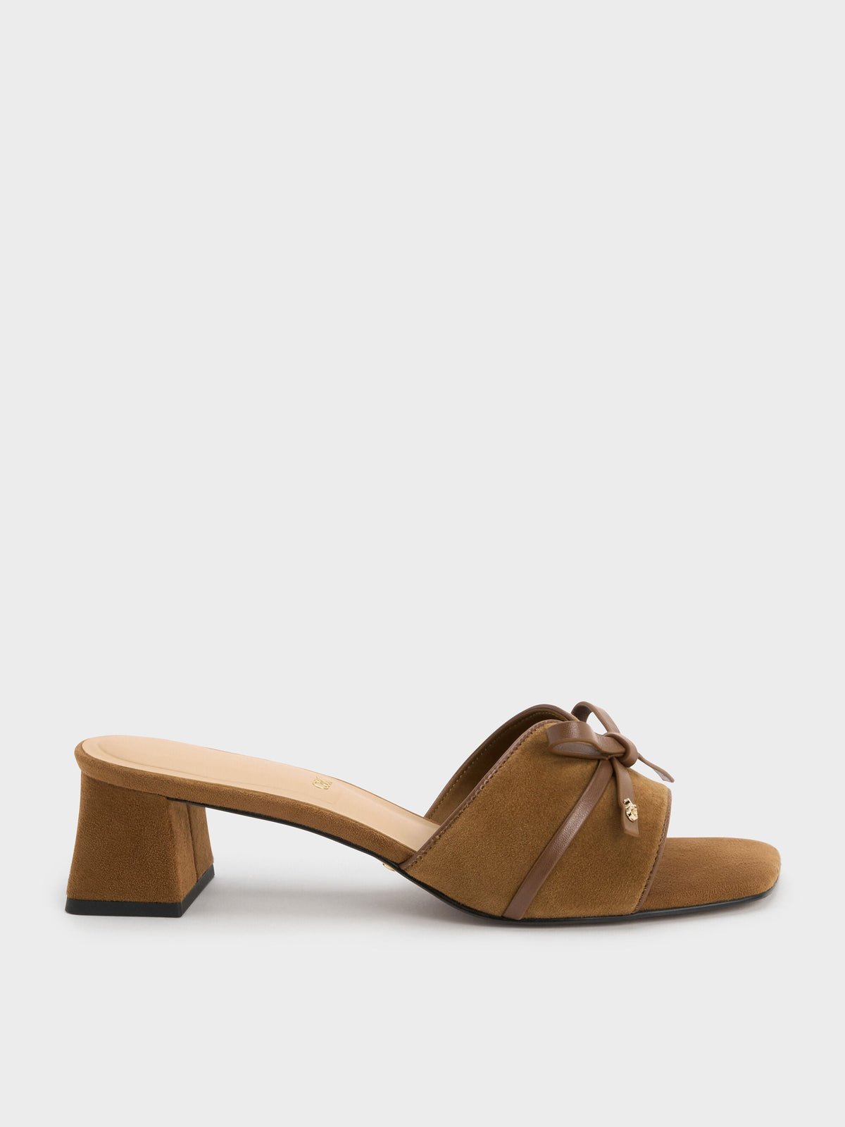 CHARLES & KEITH Premium | Leather & Suede Bow Heeled Mules - Brown
