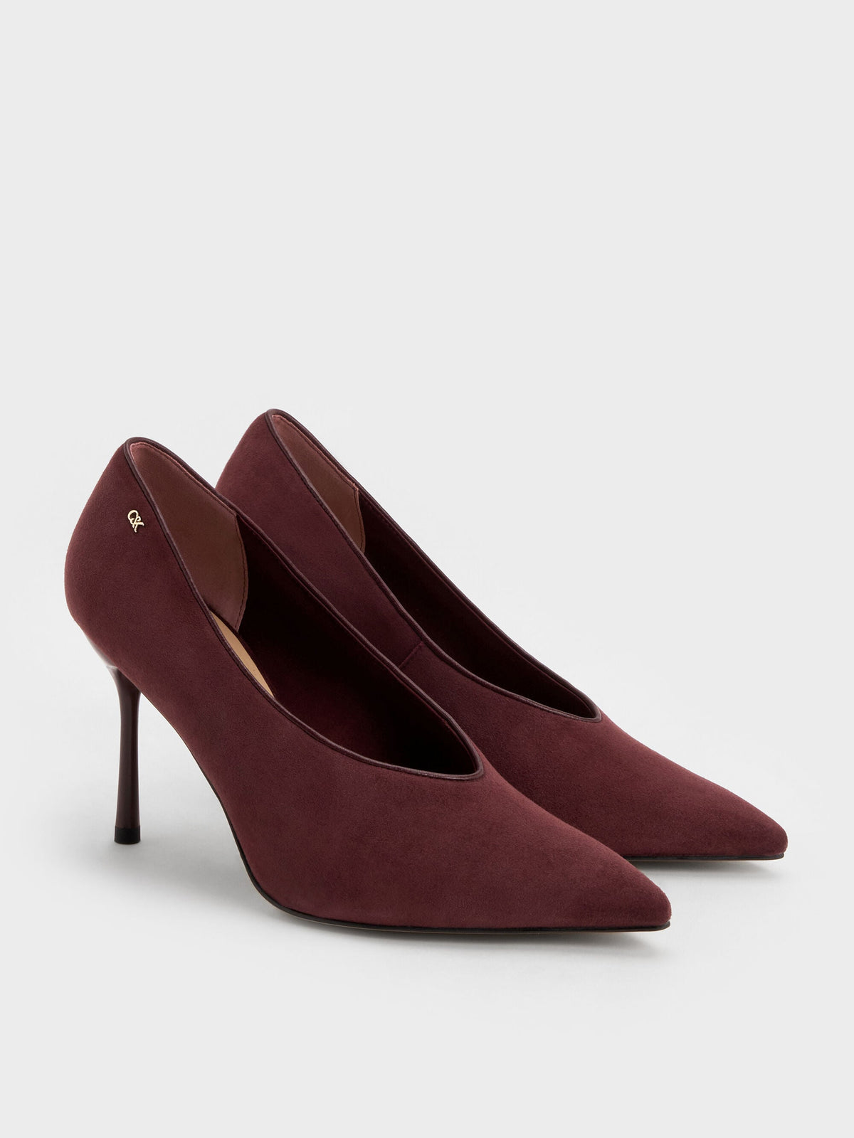 CHARLES & KEITH Hot Sale | Leather & Suede Pointed Pumps - Burgundy