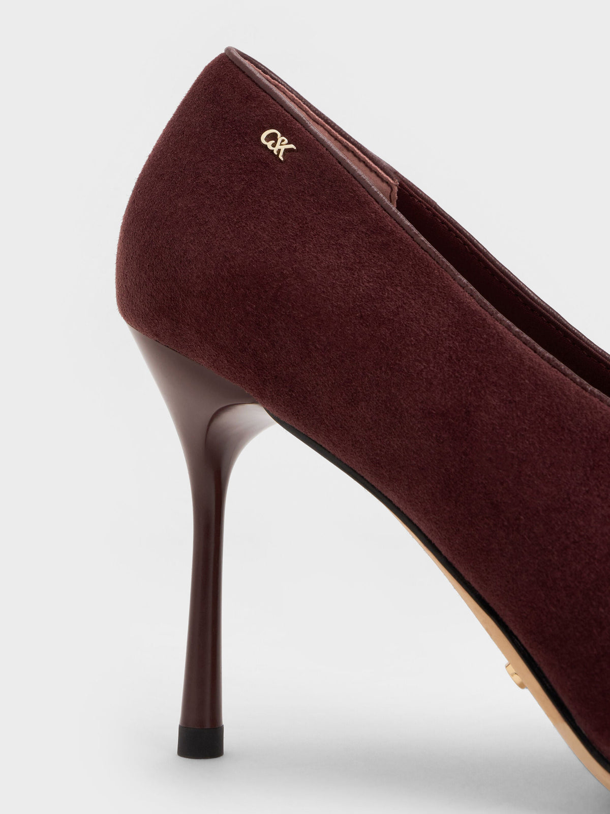 CHARLES & KEITH Hot Sale | Leather & Suede Pointed Pumps - Burgundy