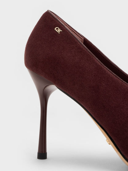 CHARLES & KEITH Hot Sale | Leather & Suede Pointed Pumps - Burgundy
