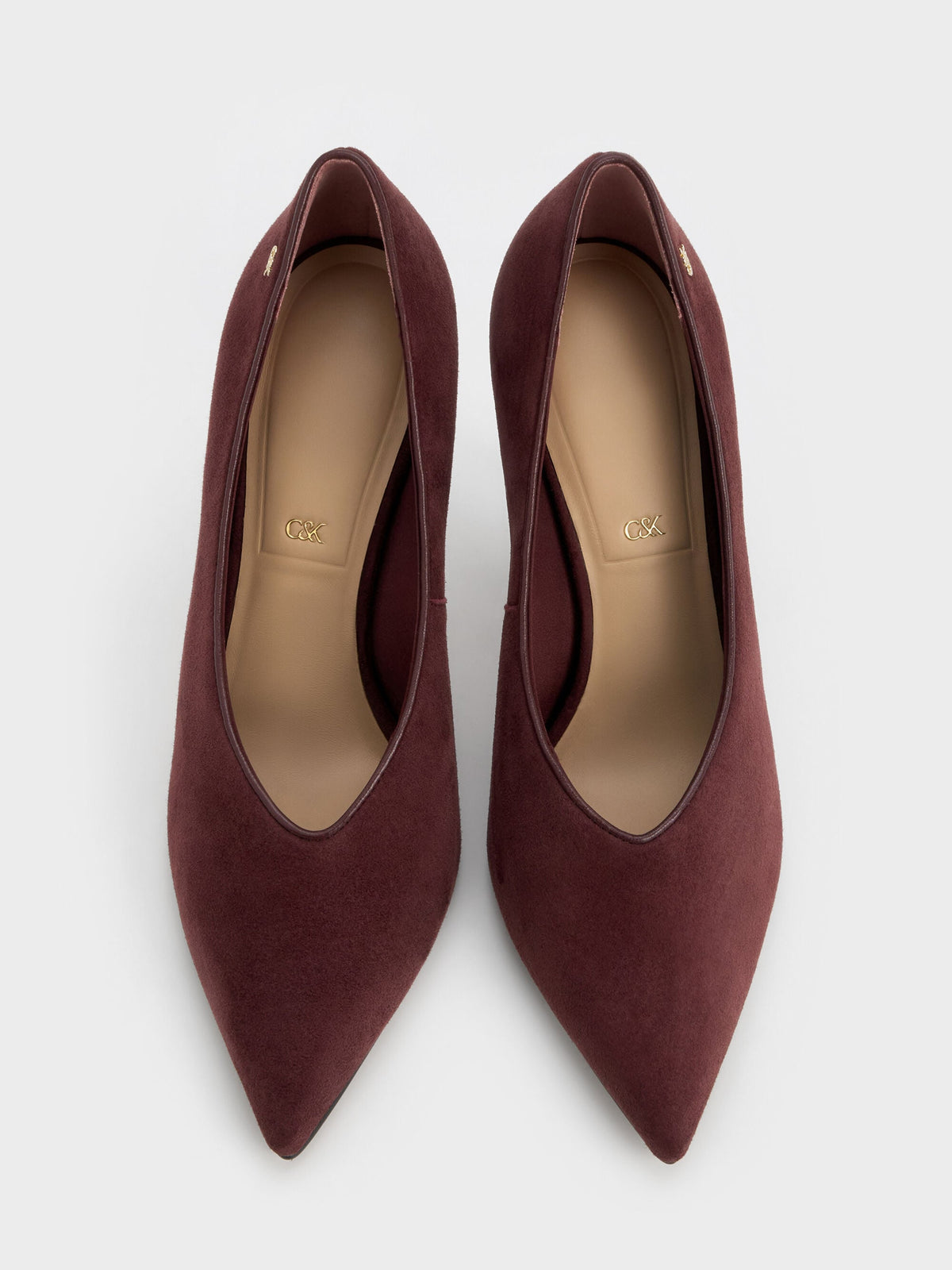 CHARLES & KEITH Hot Sale | Leather & Suede Pointed Pumps - Burgundy