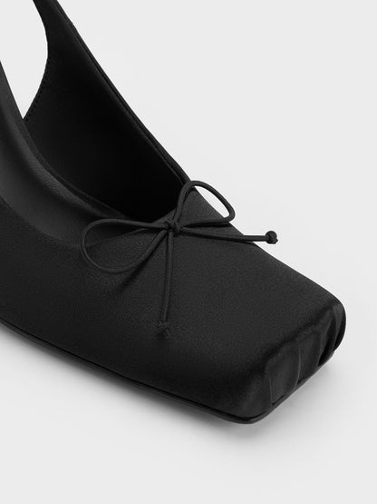 CHARLES & KEITH Great Value | Satin Ruched Stiletto Slingback Pumps - Black Textured