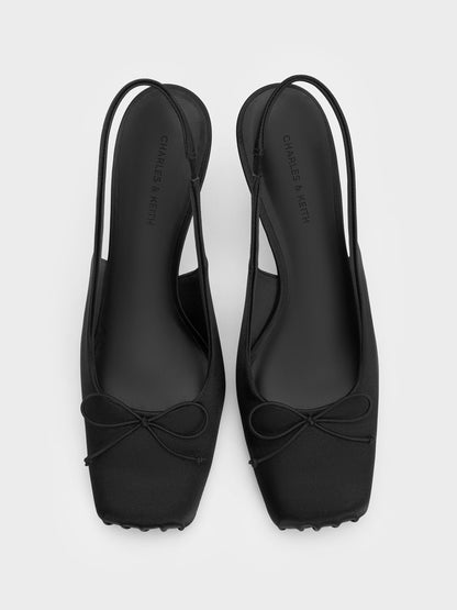 CHARLES & KEITH Great Value | Satin Ruched Stiletto Slingback Pumps - Black Textured
