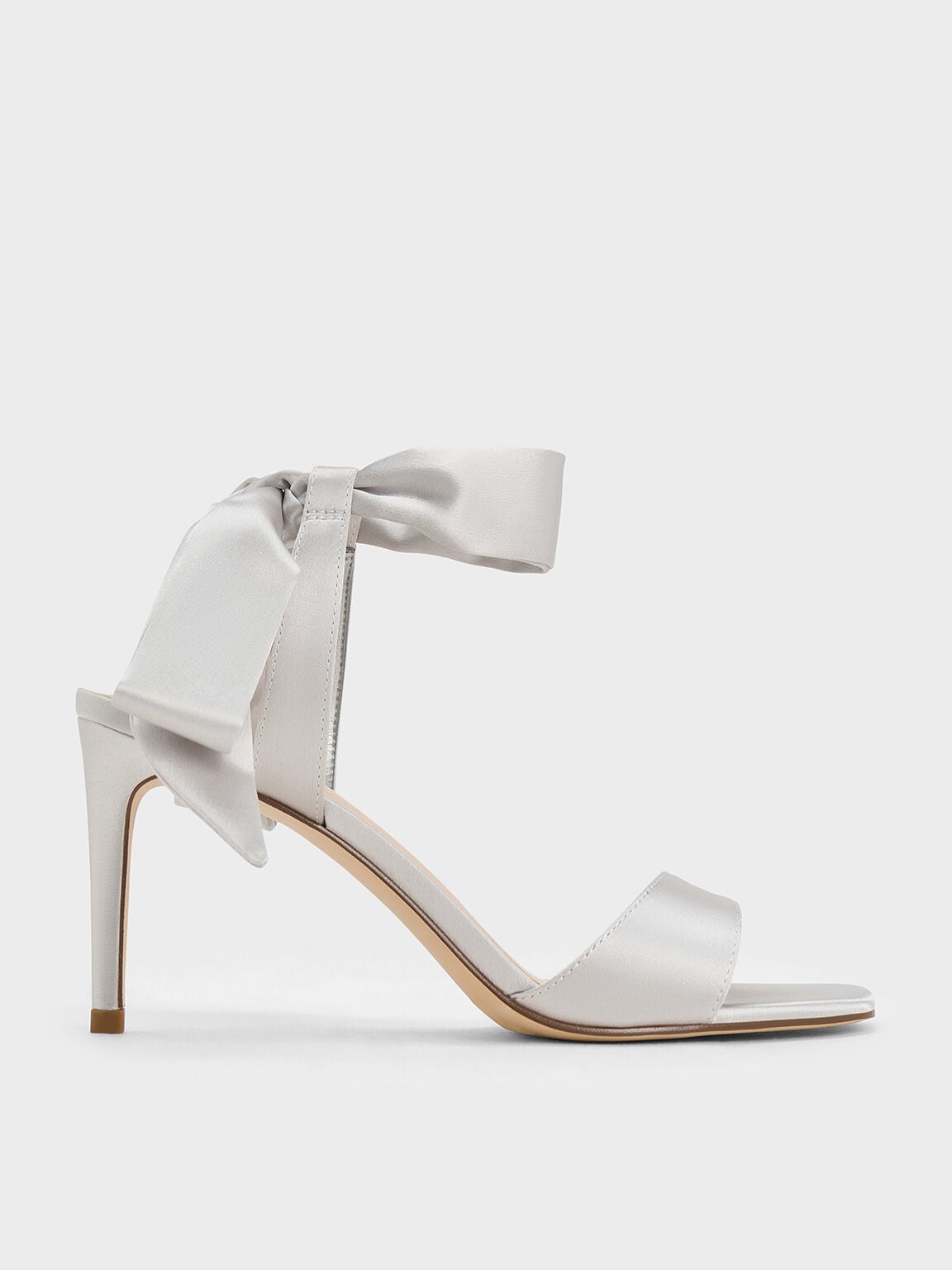 CHARLES & KEITH Quality | Eliana Satin Tie-Around Heeled Sandals - Silver