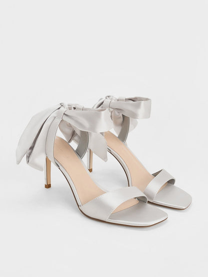 CHARLES & KEITH Quality | Eliana Satin Tie-Around Heeled Sandals - Silver