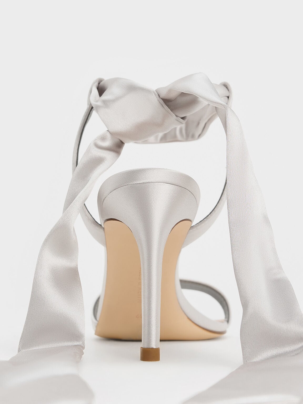 CHARLES & KEITH Quality | Eliana Satin Tie-Around Heeled Sandals - Silver