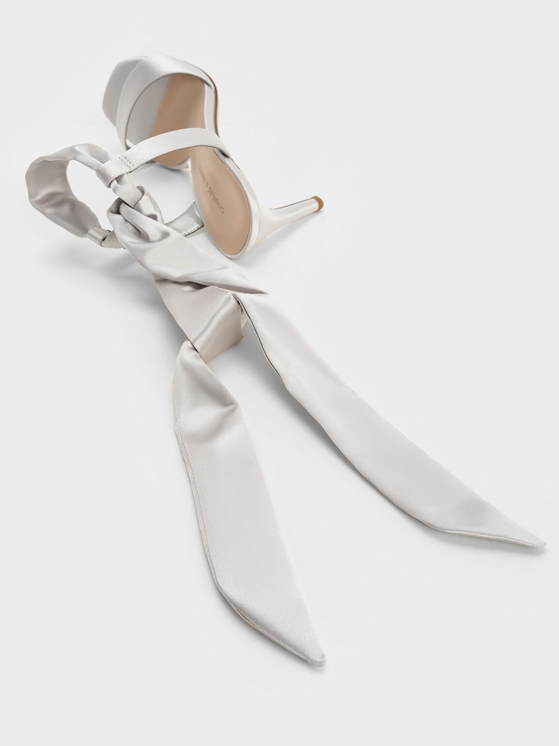CHARLES & KEITH Quality | Eliana Satin Tie-Around Heeled Sandals - Silver