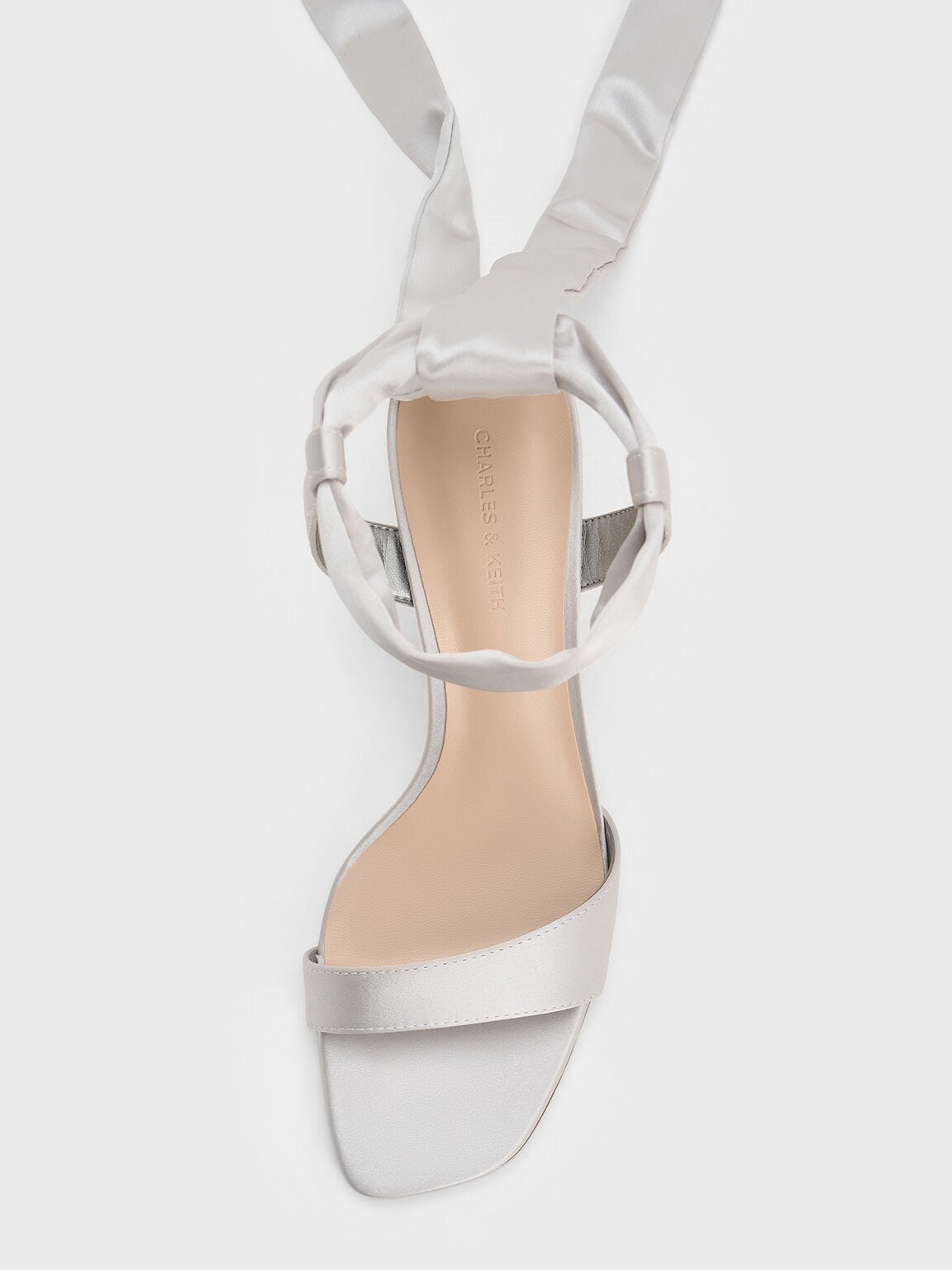 CHARLES & KEITH Quality | Eliana Satin Tie-Around Heeled Sandals - Silver