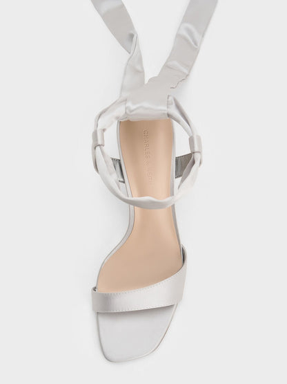 CHARLES & KEITH Quality | Eliana Satin Tie-Around Heeled Sandals - Silver