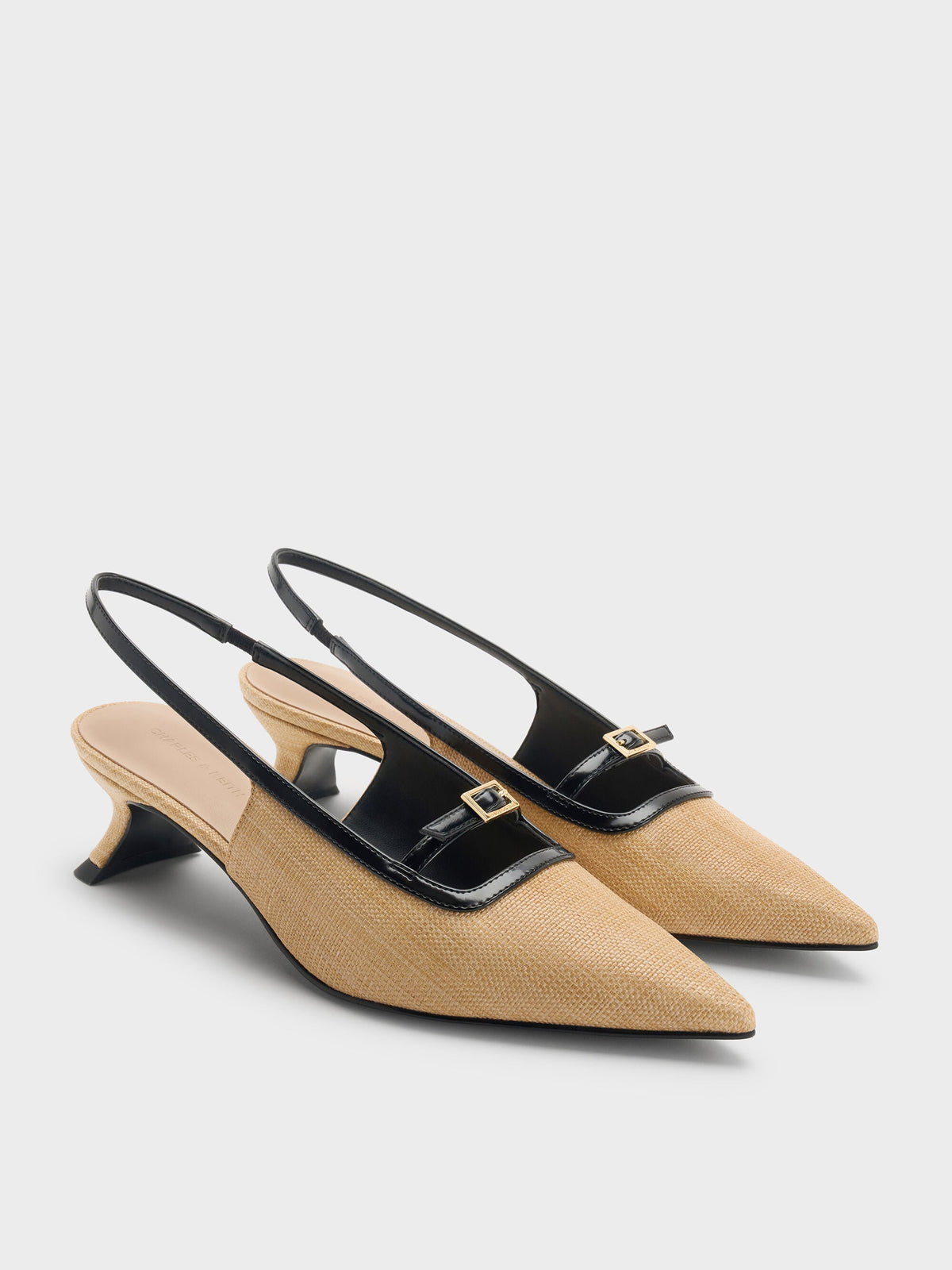 CHARLES & KEITH Best Seller | Woven Buckle-Strap Slingback Pumps - Natural
