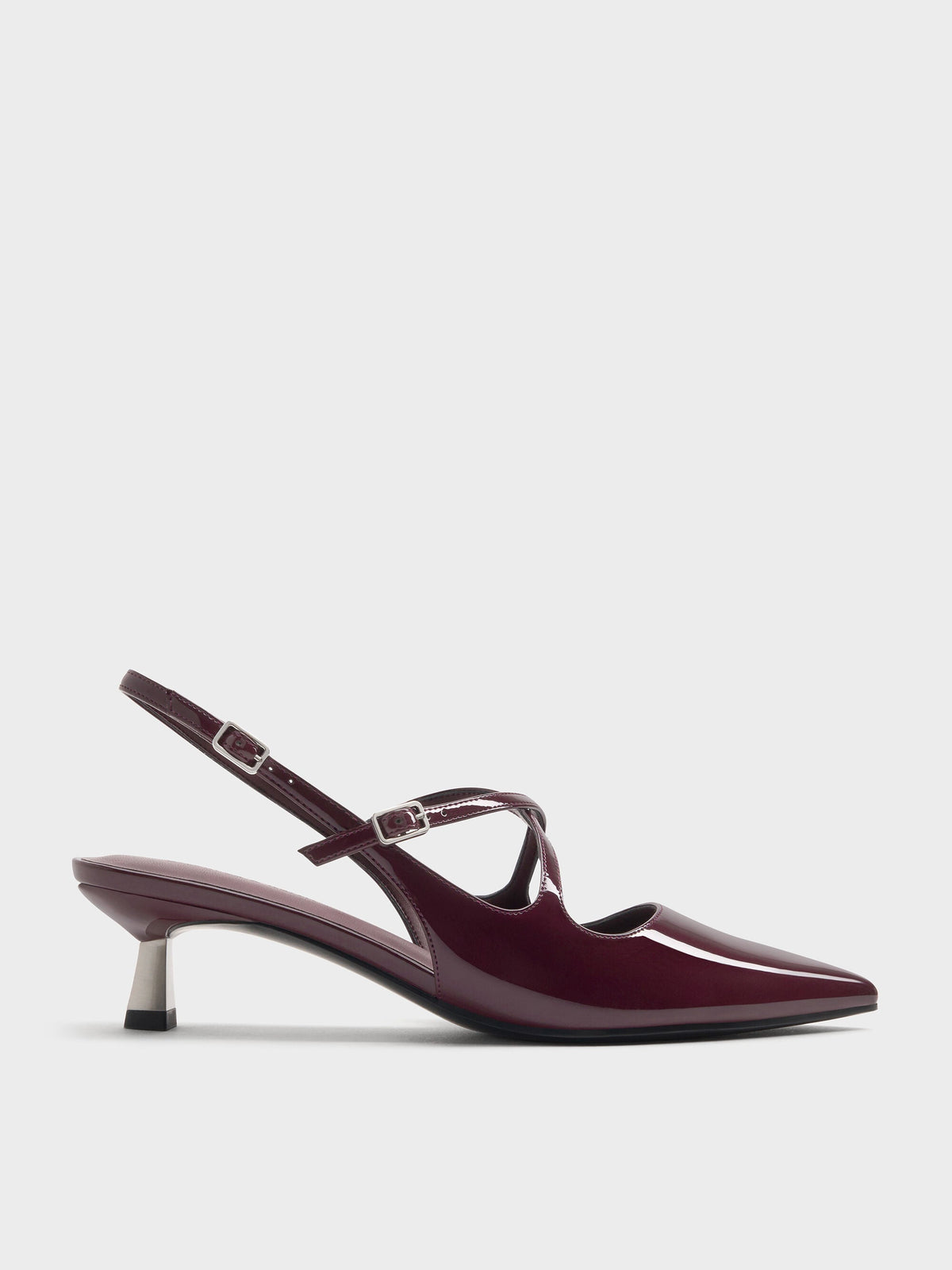 CHARLES & KEITH Sale | Pauline Patent Crossover Kitten Heels - Maroon