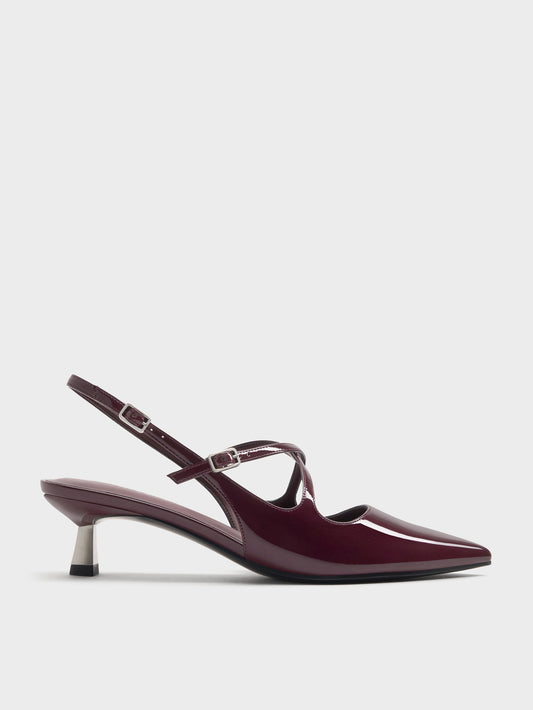 CHARLES & KEITH Sale | Pauline Patent Crossover Kitten Heels - Maroon