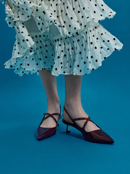 CHARLES & KEITH Sale | Pauline Patent Crossover Kitten Heels - Maroon