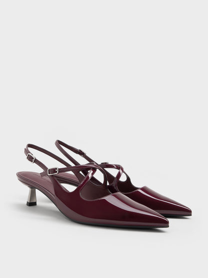 CHARLES & KEITH Sale | Pauline Patent Crossover Kitten Heels - Maroon