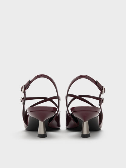 CHARLES & KEITH Sale | Pauline Patent Crossover Kitten Heels - Maroon
