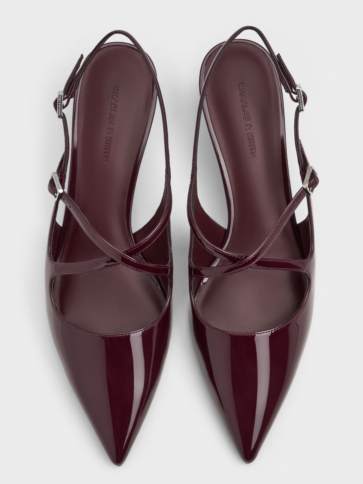 CHARLES & KEITH Sale | Pauline Patent Crossover Kitten Heels - Maroon