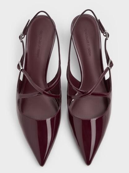 CHARLES & KEITH Sale | Pauline Patent Crossover Kitten Heels - Maroon