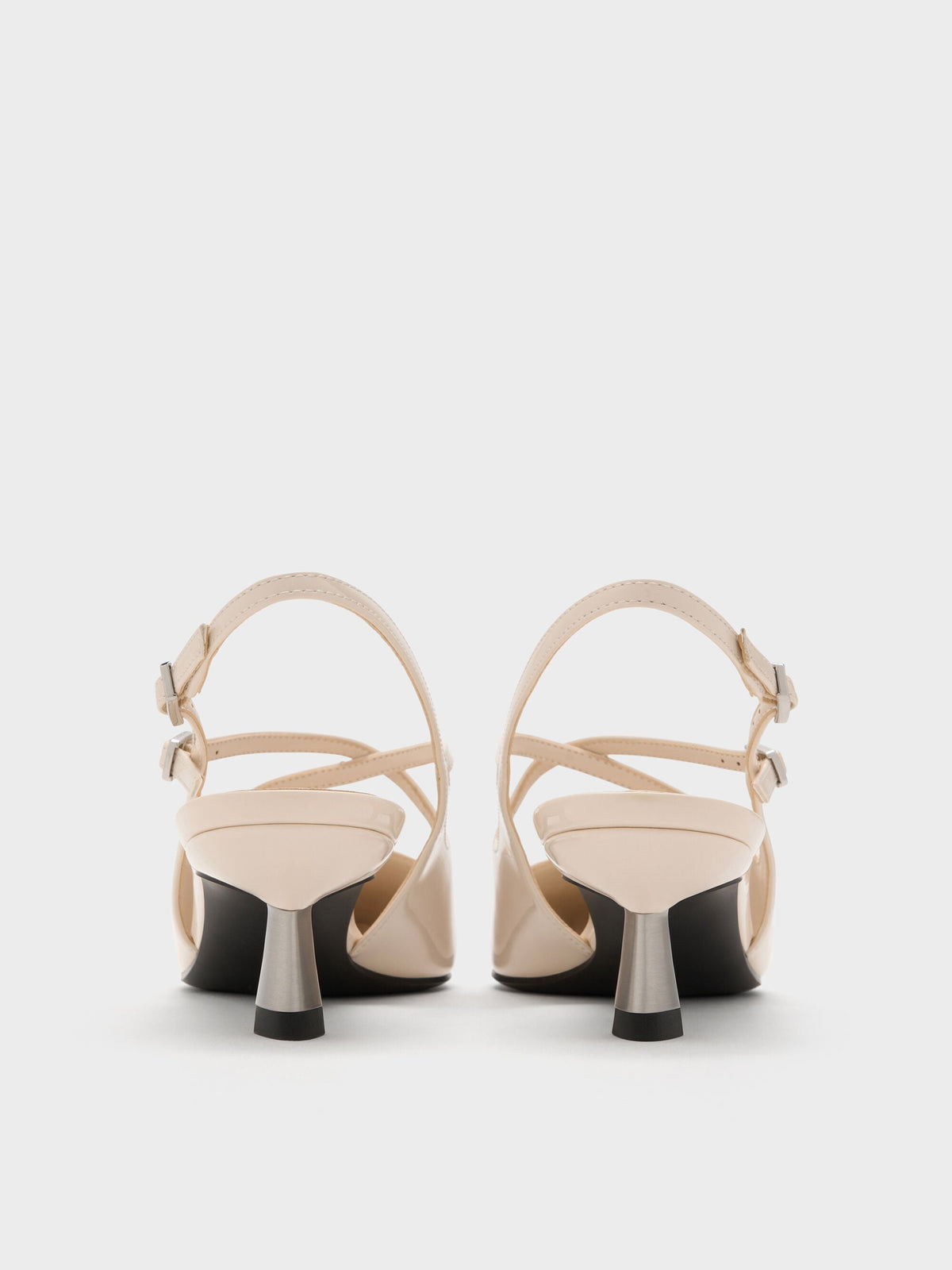CHARLES & KEITH Smart Buy | Pauline Patent Crossover Kitten Heels - Chalk