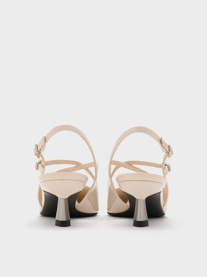 CHARLES & KEITH Smart Buy | Pauline Patent Crossover Kitten Heels - Chalk