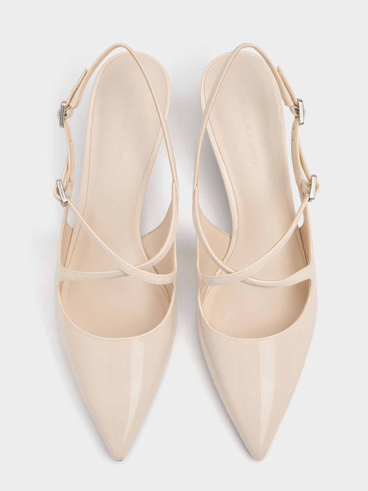 CHARLES & KEITH Smart Buy | Pauline Patent Crossover Kitten Heels - Chalk