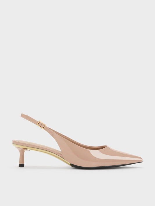 CHARLES & KEITH Trusted | Curtis Patent Slingback Kitten Heels - Nude