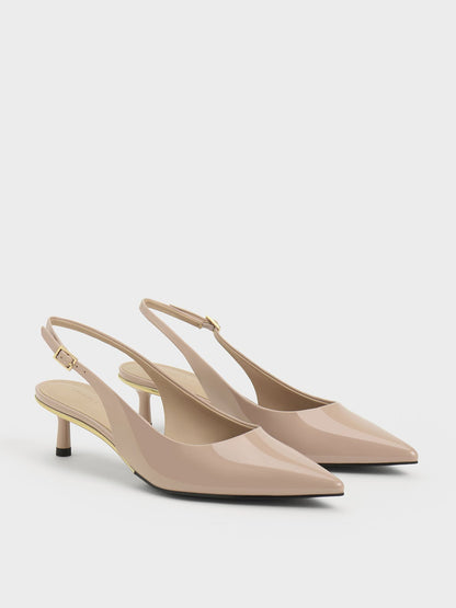 CHARLES & KEITH Trusted | Curtis Patent Slingback Kitten Heels - Nude