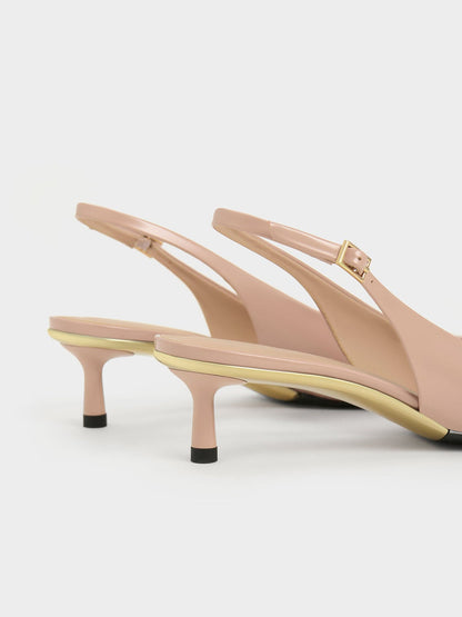 CHARLES & KEITH Trusted | Curtis Patent Slingback Kitten Heels - Nude