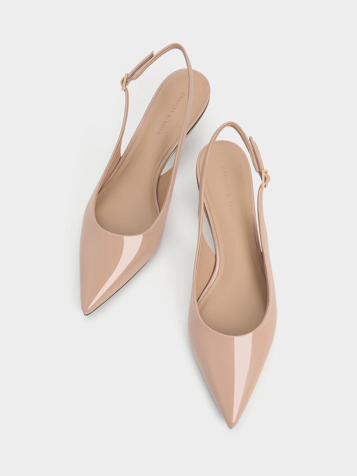 CHARLES & KEITH Trusted | Curtis Patent Slingback Kitten Heels - Nude